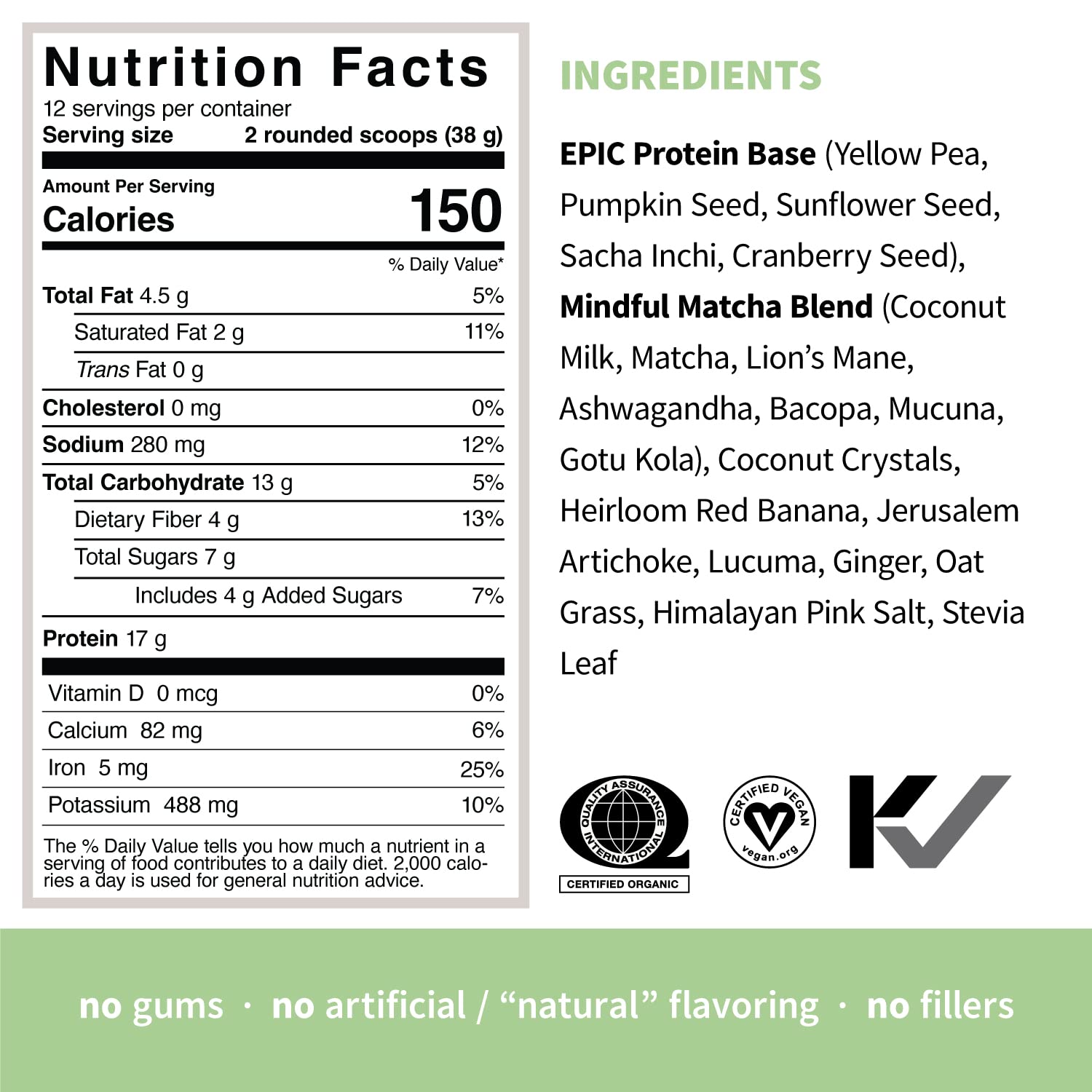 Sprout Living Epic Protein, Plant Based Protein & Superfoods Powder, Mindful Matcha - Maple Wellness Supplements