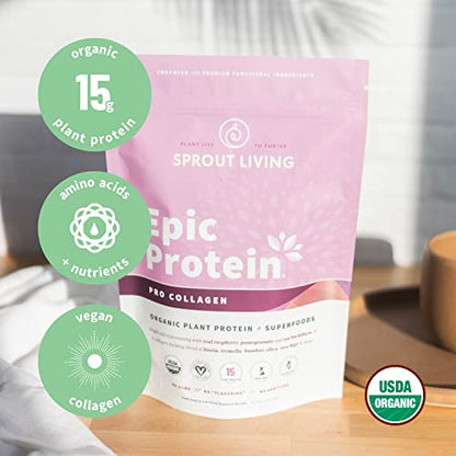 Sprout Living Epic Protein, Plant Based Protein & Superfoods Powder, Pro Collagen, - Maple Wellness Supplements