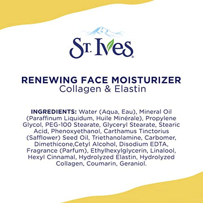 St. Ives Face Moisturizer Cream, Collagen and Elastin, Renewing Facial Moisturizer for Women, Paraben Free - Maple Wellness Supplements