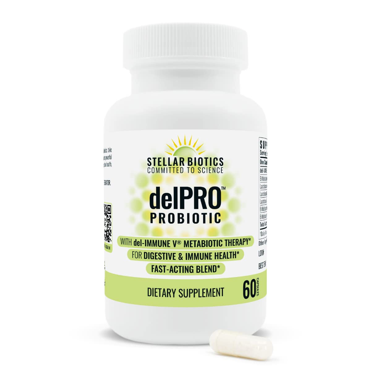 Stellar Biotics - Delpro Probiotic (+ Del-Immune V & Prebiotic Blend) Promotes Optimal Gut Health, Digestion, Immune Support & Mood (60 Capsules) - Maple Wellness Supplements