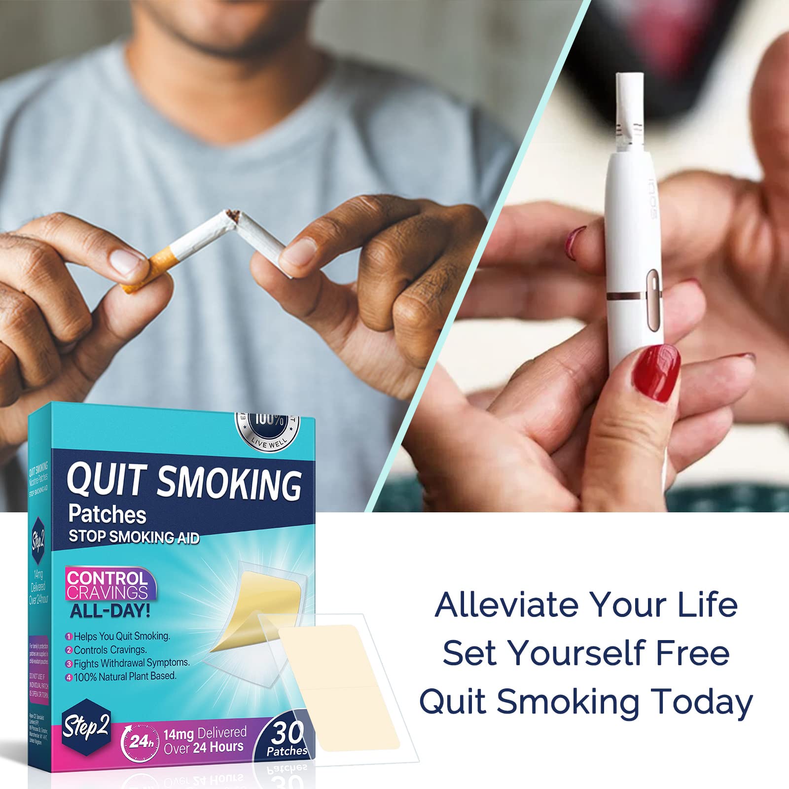 Step 2 Quit Smoking Patches, 14mg Stop Smoking Aids Patches, 30 Count Quit Smoking Stickers that Work with 2 Weeks, Helping Quit Patch, Easy & Effective Anti-Stickers - Maple Wellness Supplements