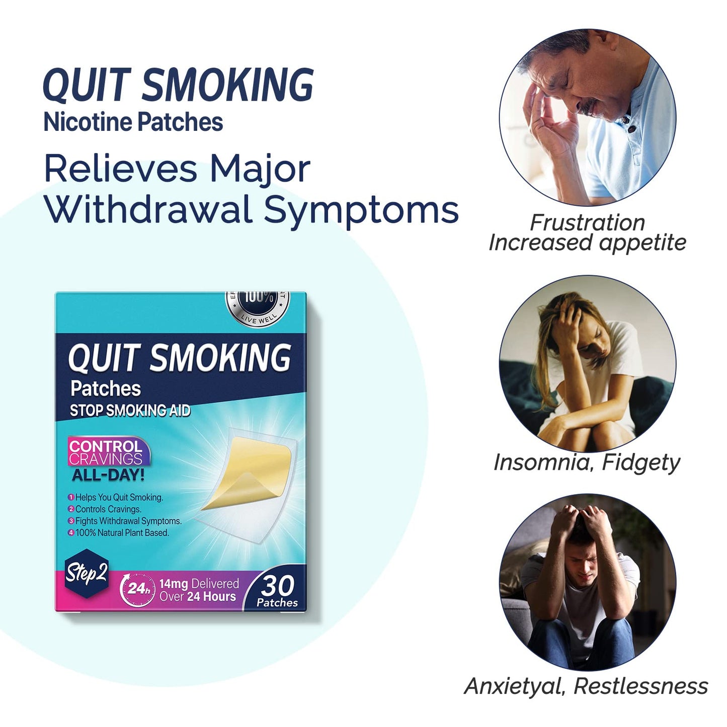 Step 2 Quit Smoking Patches, 14mg Stop Smoking Aids Patches, 30 Count Quit Smoking Stickers that Work with 2 Weeks, Helping Quit Patch, Easy & Effective Anti-Stickers - Maple Wellness Supplements