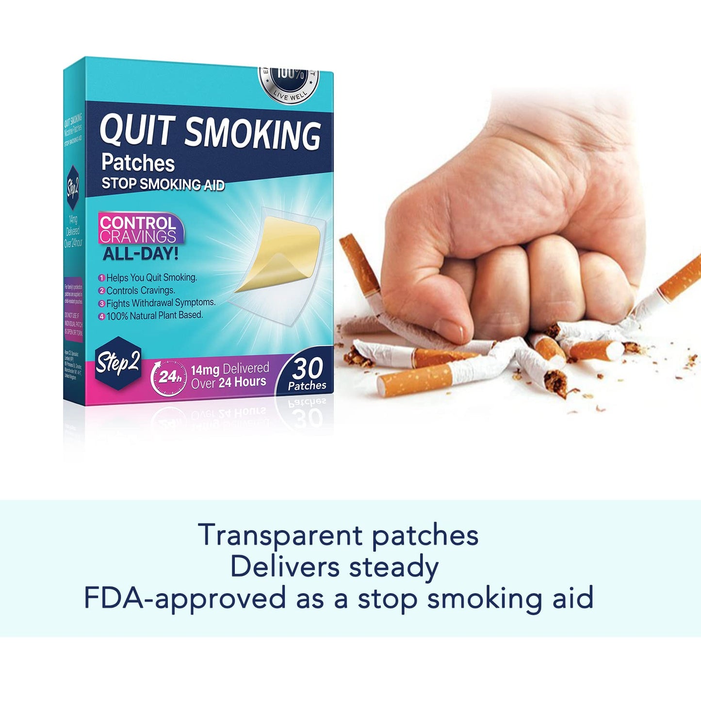 Step 2 Quit Smoking Patches, 14mg Stop Smoking Aids Patches, 30 Count Quit Smoking Stickers that Work with 2 Weeks, Helping Quit Patch, Easy & Effective Anti-Stickers - Maple Wellness Supplements