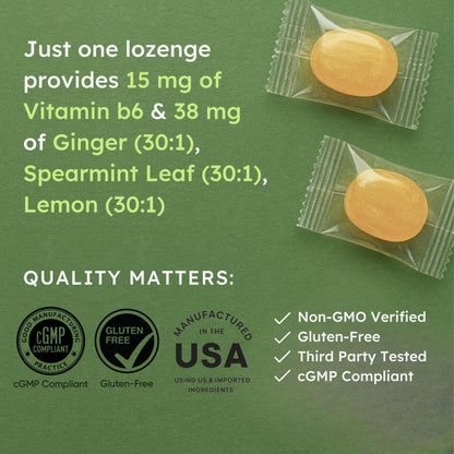Stomach Bloom Fast-Acting Ginger for Nausea Relief | Herbal Relief for Pregnancy Nausea and Morning & Motion Sickness | Ginger, Lemon, Spearmint & B6. 28 Individually Sealed Drops. - Maple Wellness Supplements