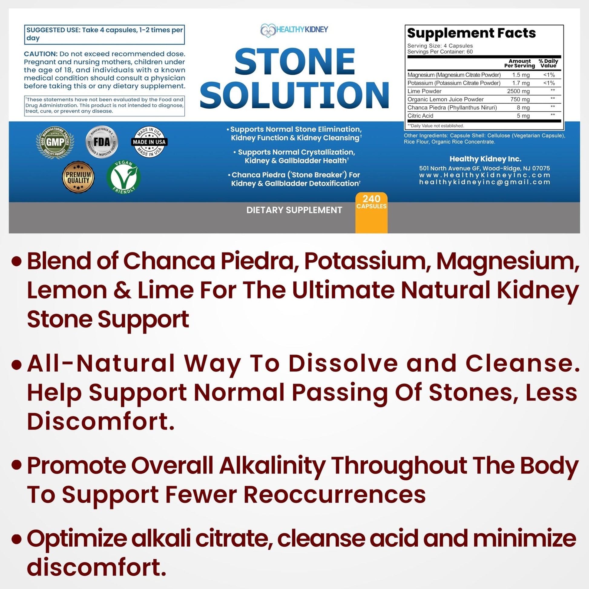 Stone Solution Capsules- Natural Dissolver, Kidney Stone Support & Kidney Cleanser Chanca Piedra Stone Breaker Gallbladder Cleanse, Flush & Stop Recurrence, Stone Relief 60 Servings - Maple Wellness Supplements