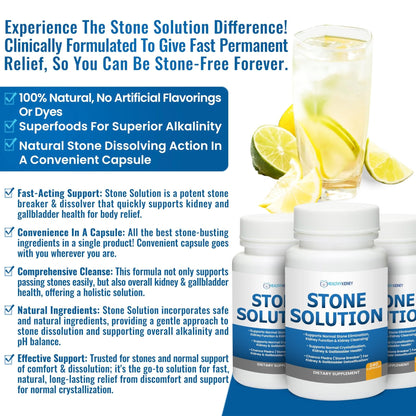 Stone Solution Capsules- Natural Dissolver, Kidney Stone Support & Kidney Cleanser Chanca Piedra Stone Breaker Gallbladder Cleanse, Flush & Stop Recurrence, Stone Relief 60 Servings - Maple Wellness Supplements