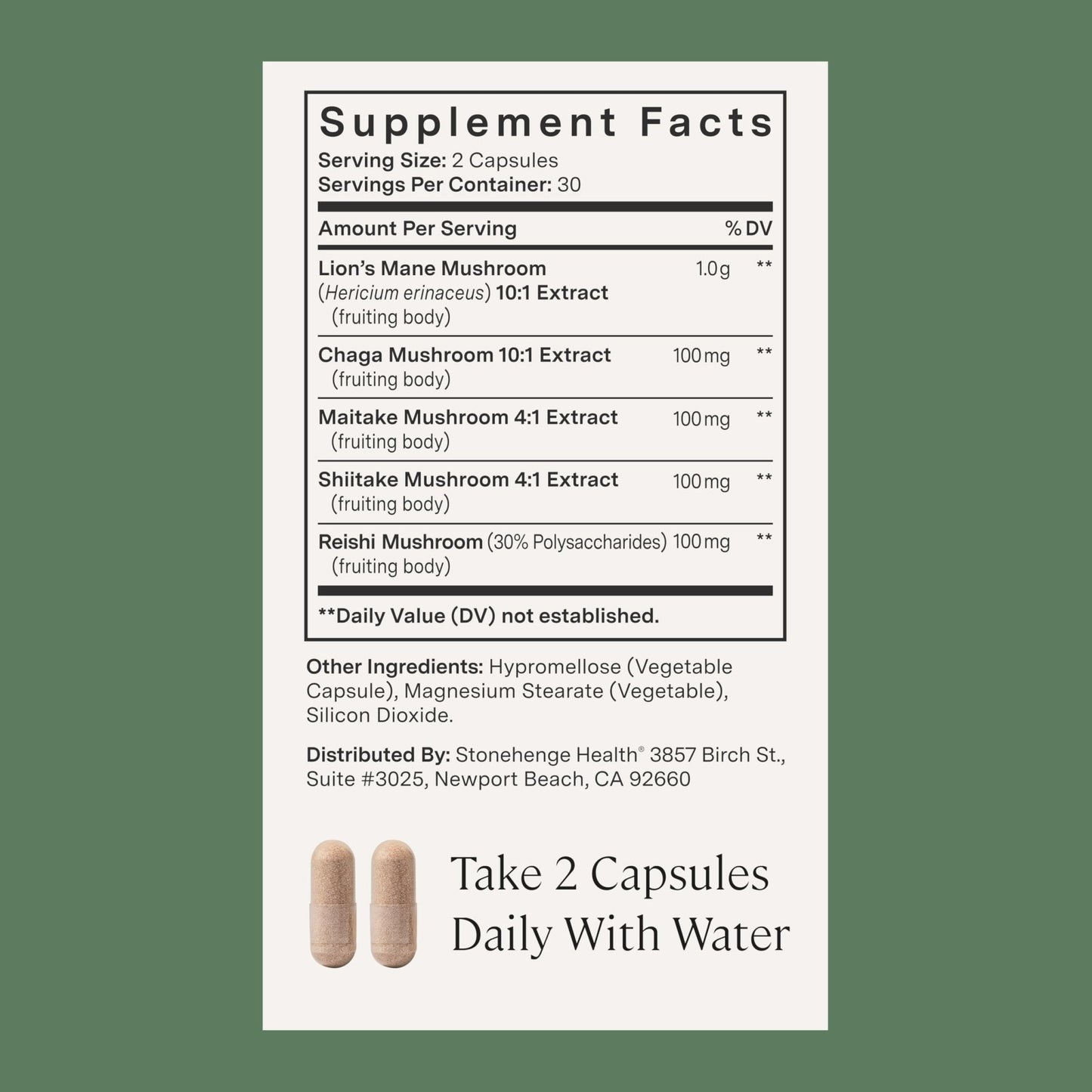 Stonehenge Health Dynamic Mushrooms 1,400 mg – 5 Mushroom Complex (Lion’s Mane, Reishi, Chaga, Maitake, Shiitake) – 100% Fruiting Bodies, Nootropic – Brain, Memory, Focus & Immune Support – 60 Caps - Maple Wellness Supplements