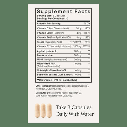 Stonehenge Health Dynamic Nerve Supplement - Supports Nerve Function in Fingers, Toes, Hands, and Feet with Alpha Lipoic Acid ALA, Benfotiamine - Maple Wellness Supplements