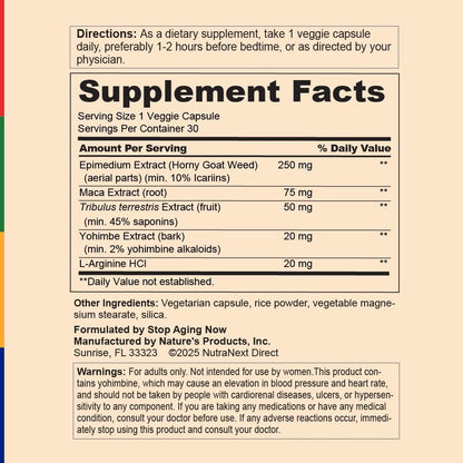 Stop Aging Now - Dynamic Man - Complex Supplement - 30 Vegetarian Capsules - Maple Wellness Supplements