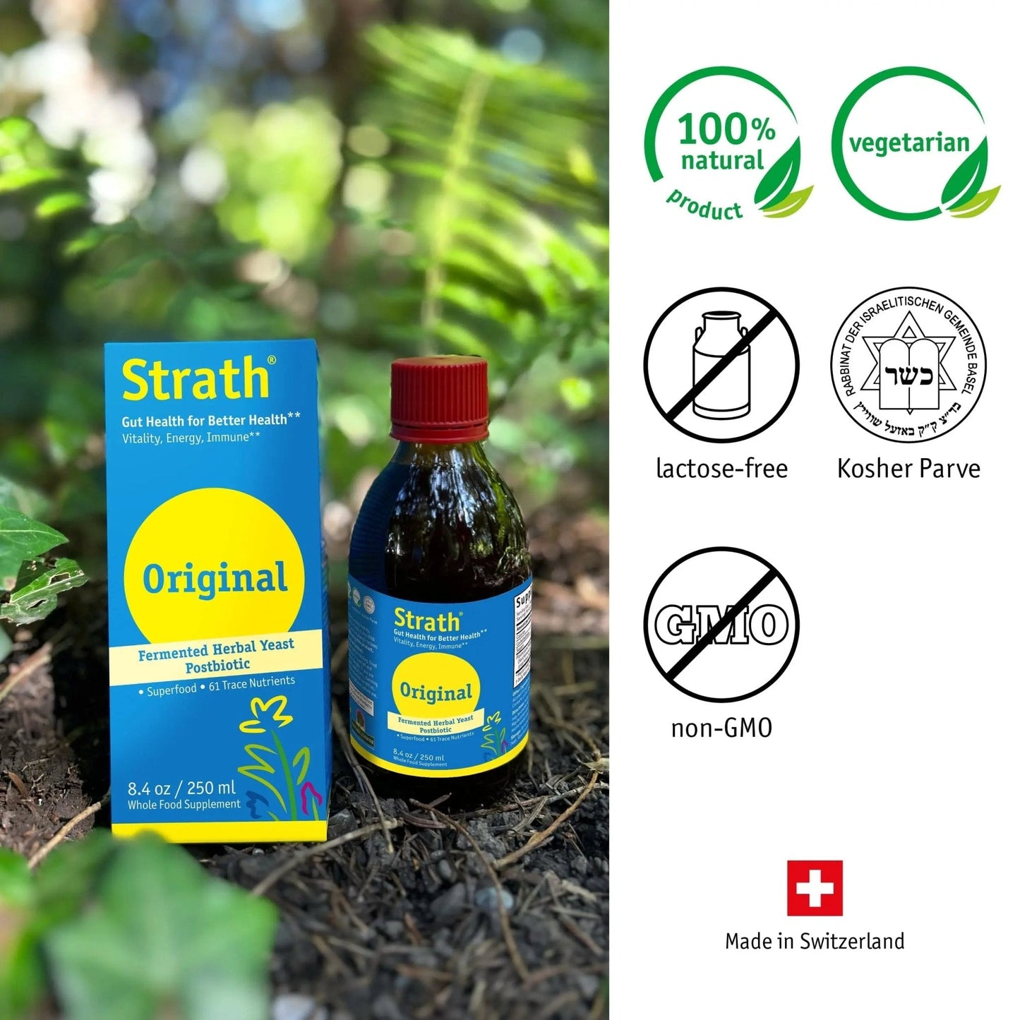 Strath Fermented Herbal Yeast Postbiotic - (8.4 Fl oz) Daily Nutritional Food Supplement Liquid | Supports Metabolism | Vegetarian | Lactose-Free | No Artificial Additives - Maple Wellness Supplements