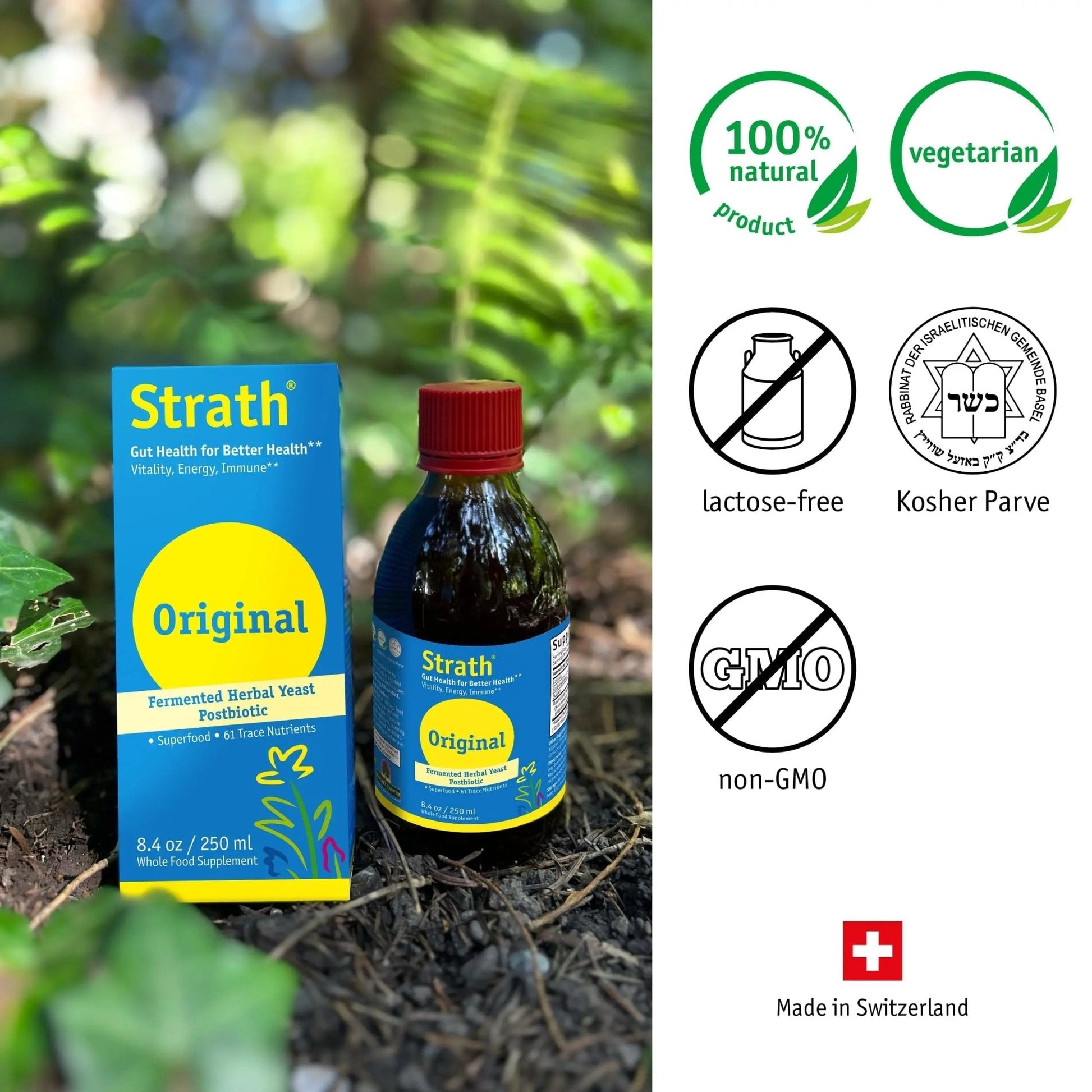 Strath Fermented Herbal Yeast Postbiotic - (8.4 Fl oz) Daily Nutritional Food Supplement Liquid | Supports Metabolism | Vegetarian | Lactose-Free | No Artificial Additives - Maple Wellness Supplements