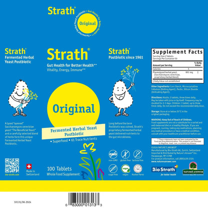 Strath Nutritional Yeast Tablets - Vegetarian, Lactose Free, Artificial Additive Free - Digestive Support, Nutrient Absorption - Unflavored Daily Supplement - Prebiotic and Postbiotic - Maple Wellness Supplements