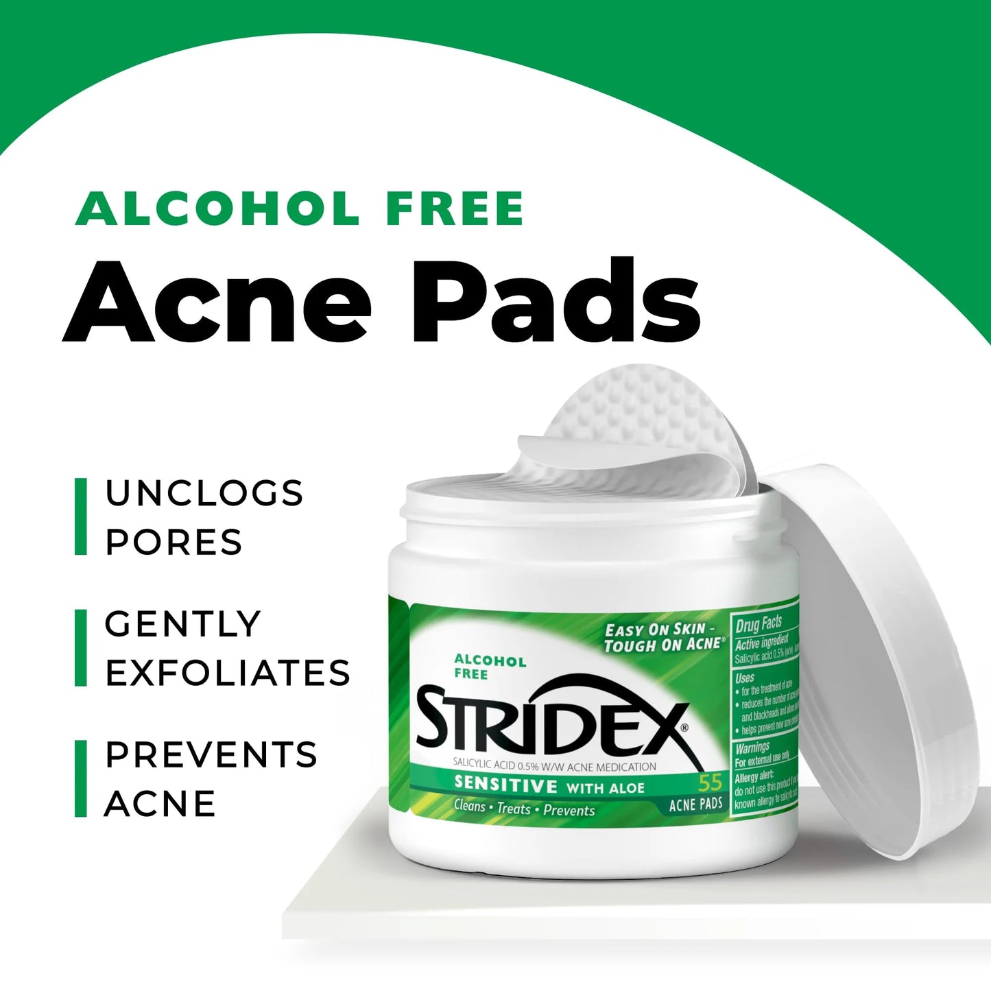Stridex Acne Pads Sensitive With Aloe 55 Count Alcohol-Free - Maple Wellness Supplements