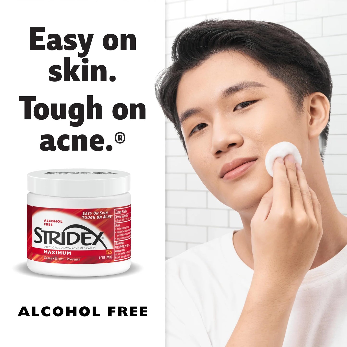 Stridex Medicated Acne Pads, Maximum, 55 Count – Facial Cleansing Wipes, Alcohol Free - Maple Wellness Supplements