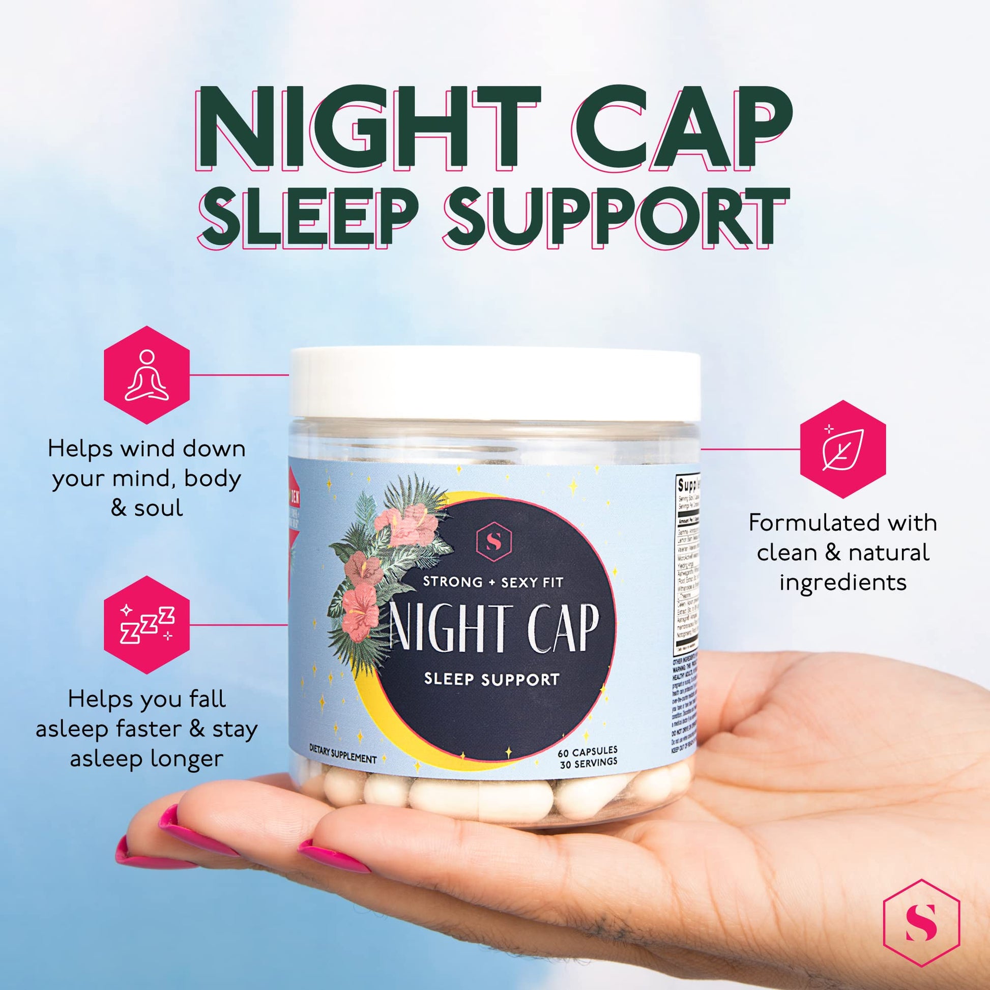 Strong + Sexy Fit Night Cap Sleep Support, Supplement to Help You Fall Asleep Faster - Maple Wellness Supplements