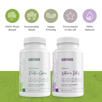 SUBSTANCE. - Ultimate Wellness Bundle | Daily Superfood Nutrition & Joint Support | Greens, Fruits & Veggies + Nature’s Relief | Boost Energy, Mental Clarity & Mobility | Vegan, Non-GMO (30 Servings) - Maple Wellness Supplements