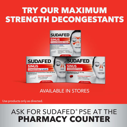 Sudafed PE Head Congestion + Mucus Relief Tablets for Sinus Pressure, Congestion, & Headache, Non-Drowsy Decongestant with Acetaminophen, Guaifenesin & Phenylephrine HCI, 24 ct - Maple Wellness Supplements