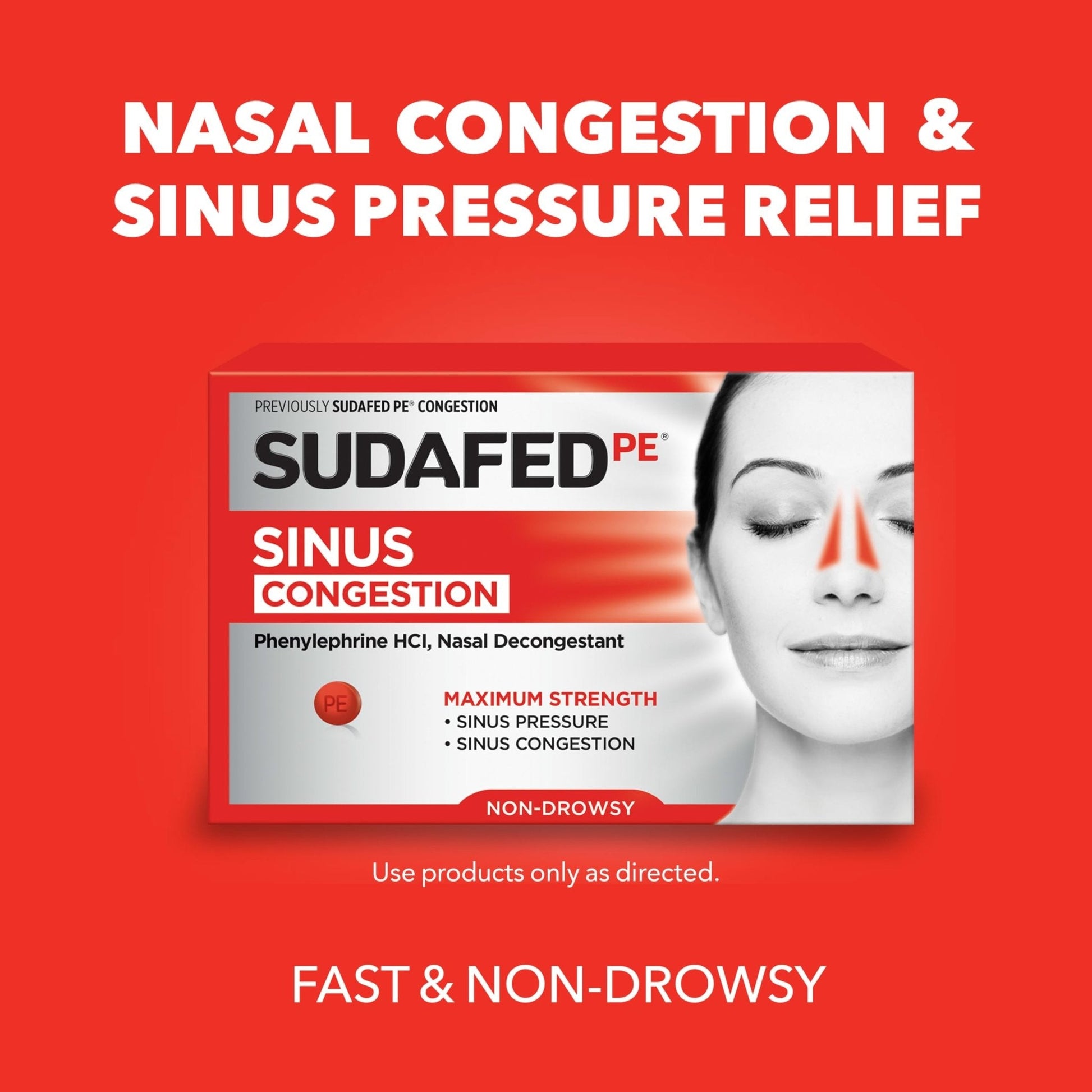 Sudafed PE Sinus Congestion Relief Tablets, Maximum Strength, Non-Drowsy 10 mg Phenylephrine HCI Decongestant for Sinus Pressure & Nasal Congestion Relief, Due to Cold or Allergies, 36 ct - Maple Wellness Supplements