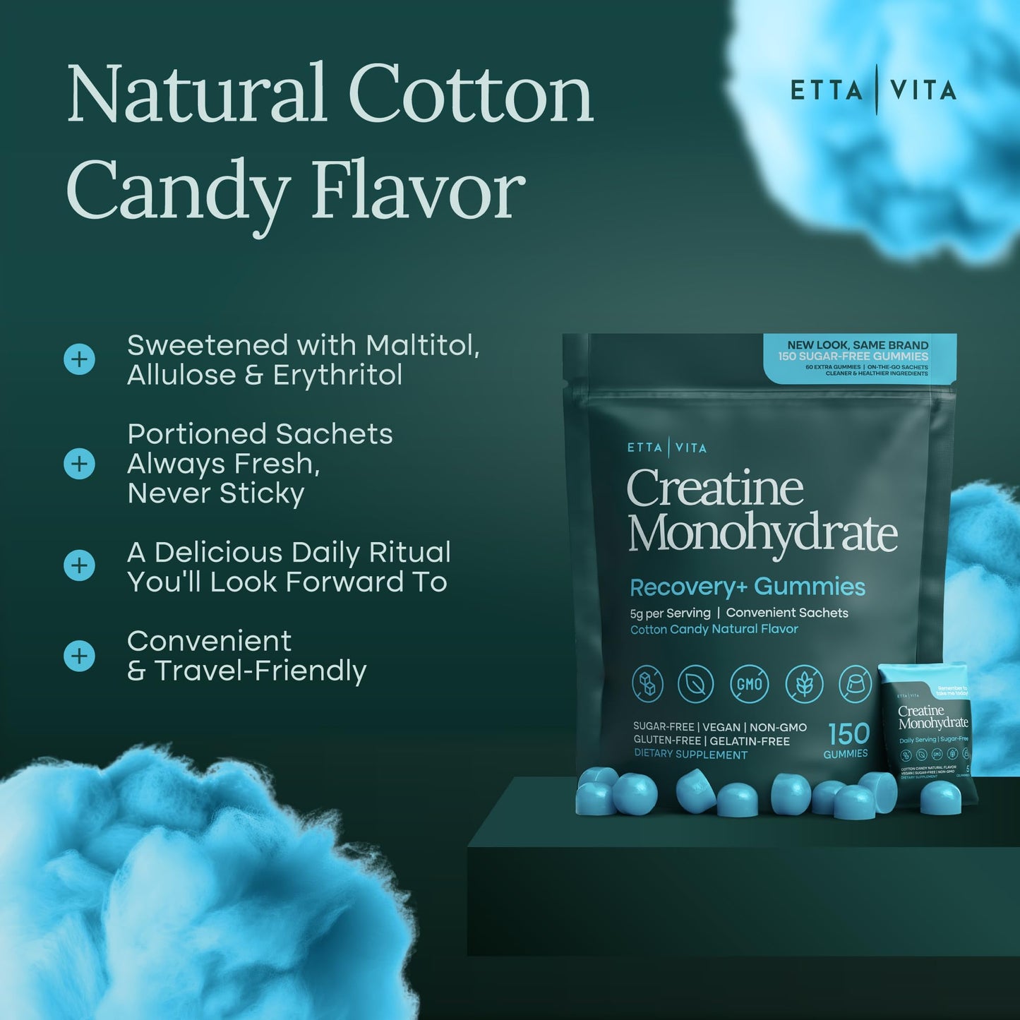 Sugar-Free Creatine Monohydrate Gummies (5g Per Packet) - Potent Creatine Gummies for Men & Women, Supplement for Muscle Support, Cognitive Function - Non-GMO, Gluten-Free, Mucuna Pruriens - Maple Wellness Supplements