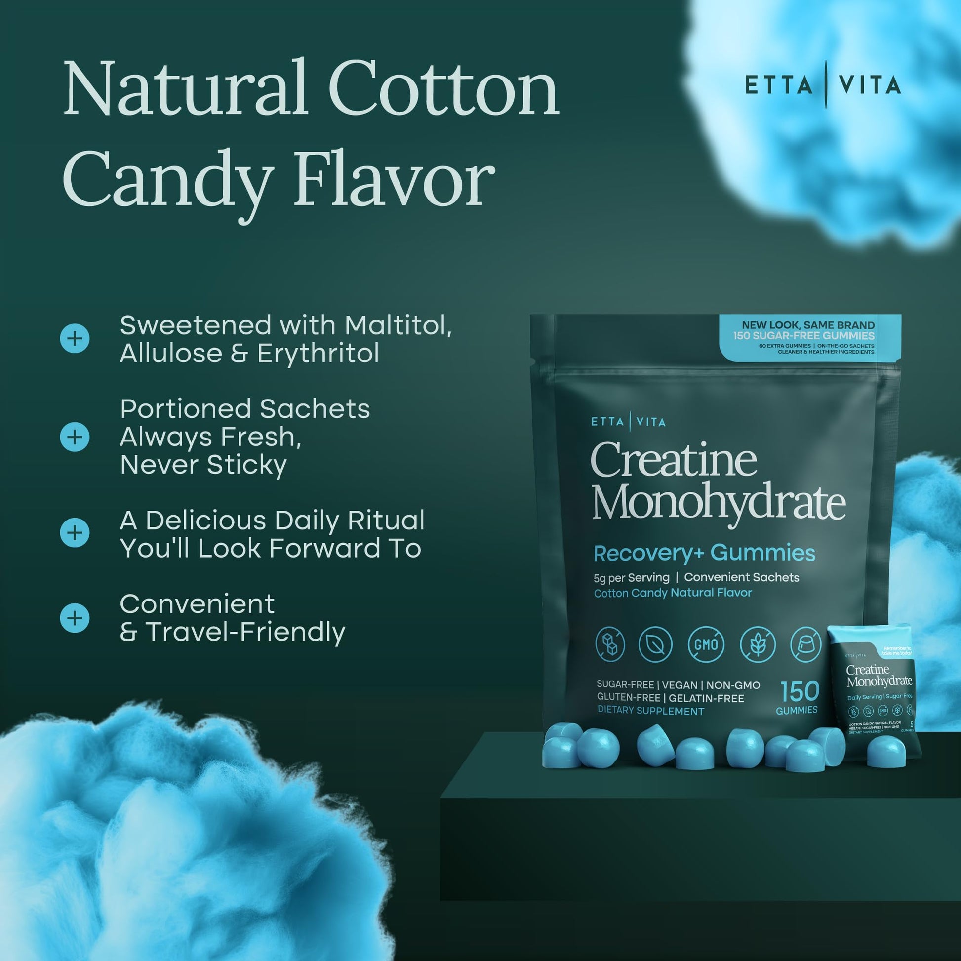 Sugar-Free Creatine Monohydrate Gummies (5g Per Packet) - Potent Creatine Gummies for Men & Women, Supplement for Muscle Support, Cognitive Function - Non-GMO, Gluten-Free, Mucuna Pruriens - Maple Wellness Supplements