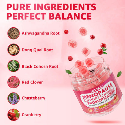 Sugar Free Menopause Supplement Gummies for Women, Menopause Probiotics (10 Billion CFU) Filled Gummy with Ashwagandha, Dong Quai & Black Cohosh for Hot Flashes, Night Sweats, Mood Swings, Gut Health - Maple Wellness Supplements