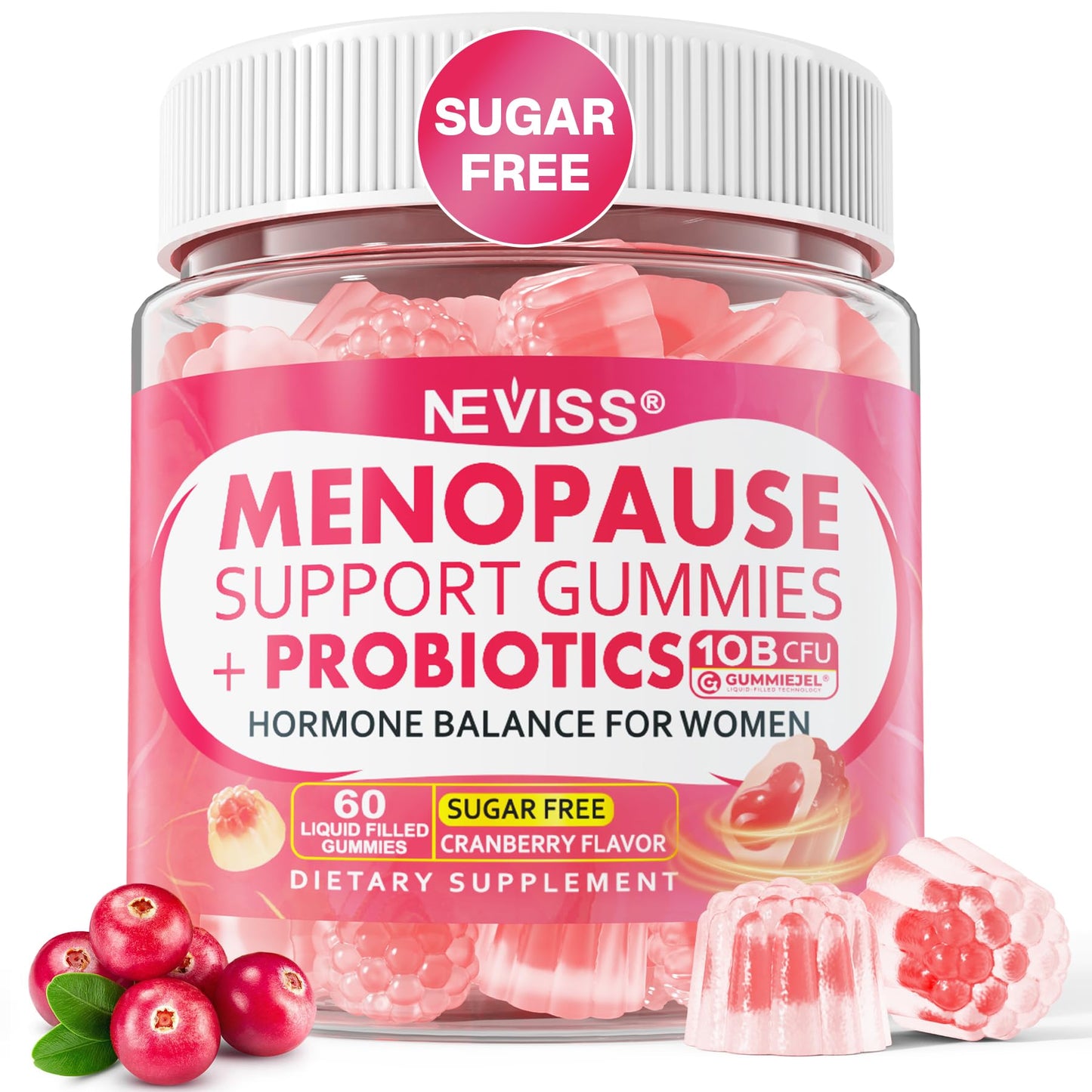 Sugar Free Menopause Supplement Gummies for Women, Menopause Probiotics (10 Billion CFU) Filled Gummy with Ashwagandha, Dong Quai & Black Cohosh for Hot Flashes, Night Sweats, Mood Swings, Gut Health - Maple Wellness Supplements