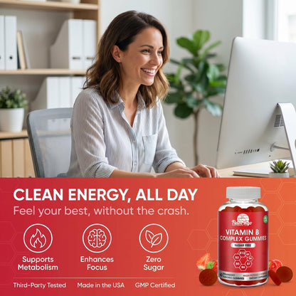 Sugar Free Vitamin B Complex Gummies - Vitamin B12, B7, B6, B3 (Niacin), B5, B8, B9 (Folate)- Third Party Tested- Prenatal, Vegan Diet, Older Adults - Maple Wellness Supplements