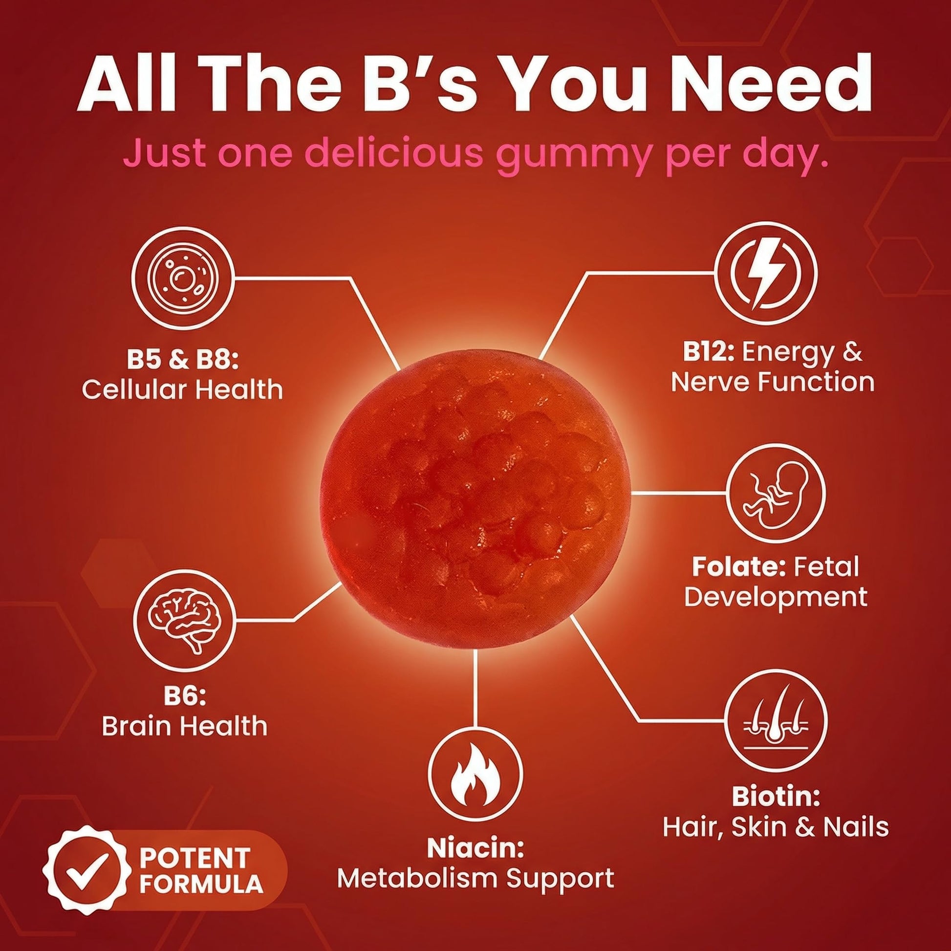 Sugar Free Vitamin B Complex Gummies - Vitamin B12, B7, B6, B3 (Niacin), B5, B8, B9 (Folate)- Third Party Tested- Prenatal, Vegan Diet, Older Adults - Maple Wellness Supplements