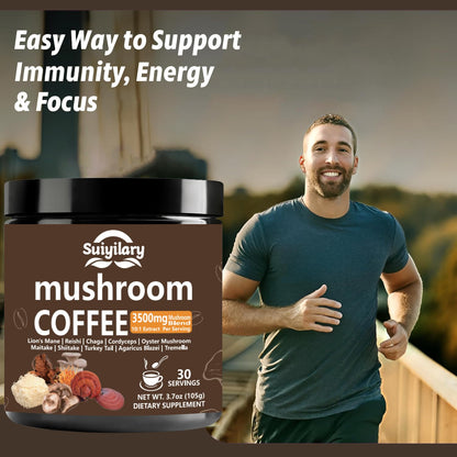 Suiyilary 10 Mushroom Coffee with Arabica w, Lion's Mane, Reishi, Mushroom Polysaccharides & More, Instant Mushrooms Powder for Focus, Immunity Boost, - Maple Wellness Supplements