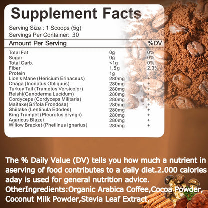 Suiyilary Mushroom Coffee, 10 Mushroom Extract Powder Blend Lion's Mane, Reishi, Chaga - Maple Wellness Supplements