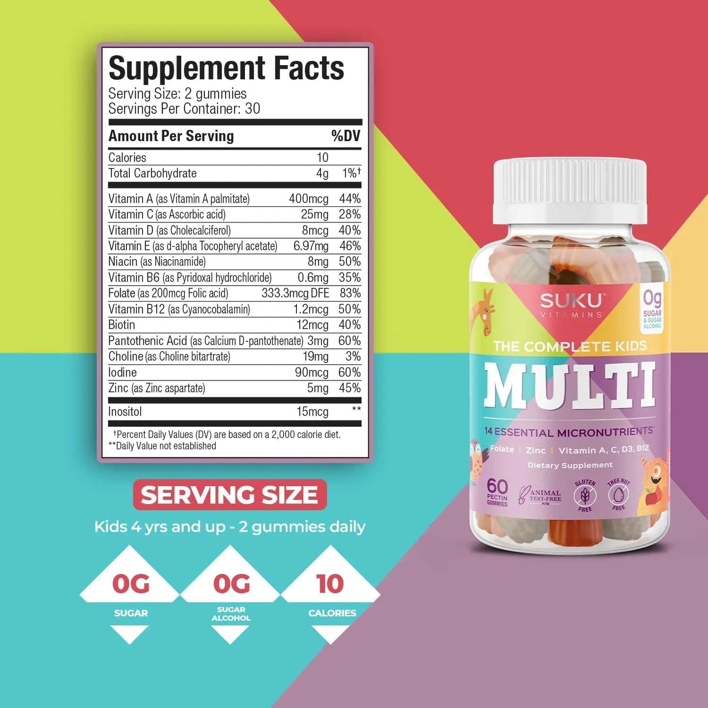 SUKU The Complete Kids Multivitamin Gummies – Vitamins A, C, D, E, B6, B12, Folate & Zinc – Immune Support - Maple Wellness Supplements