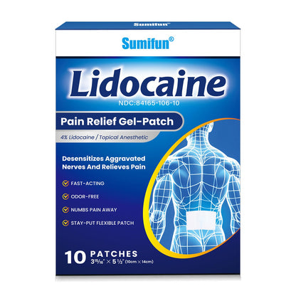 Sumifun 4% Lidocaine Pain Patches - Maximum OTC Strength Pain Relief for Lower Back Pain, Neck Sore, Joint Pain - Fast Acting & Long Lasting 8 Hours, 10 Counts - Maple Wellness Supplements