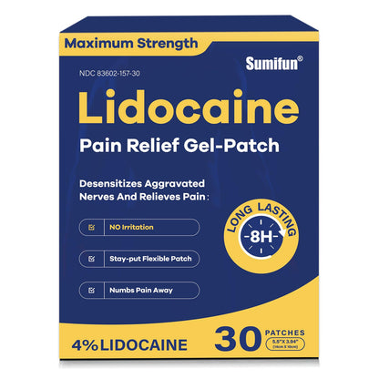 Sumifun 4% Lidocaine Pain Relief Patches 30 Count Maximum Strength Numbing Gel Patch for Back Knee Neck Joint Ache Muscle Soreness Topical Analgesic - Maple Wellness Supplements