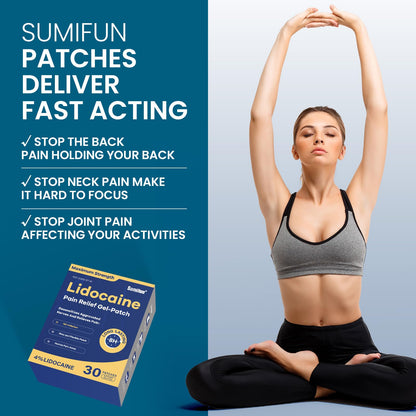 Sumifun 4% Lidocaine Pain Relief Patches 30 Count Maximum Strength Numbing Gel Patch for Back Knee Neck Joint Ache Muscle Soreness Topical Analgesic - Maple Wellness Supplements