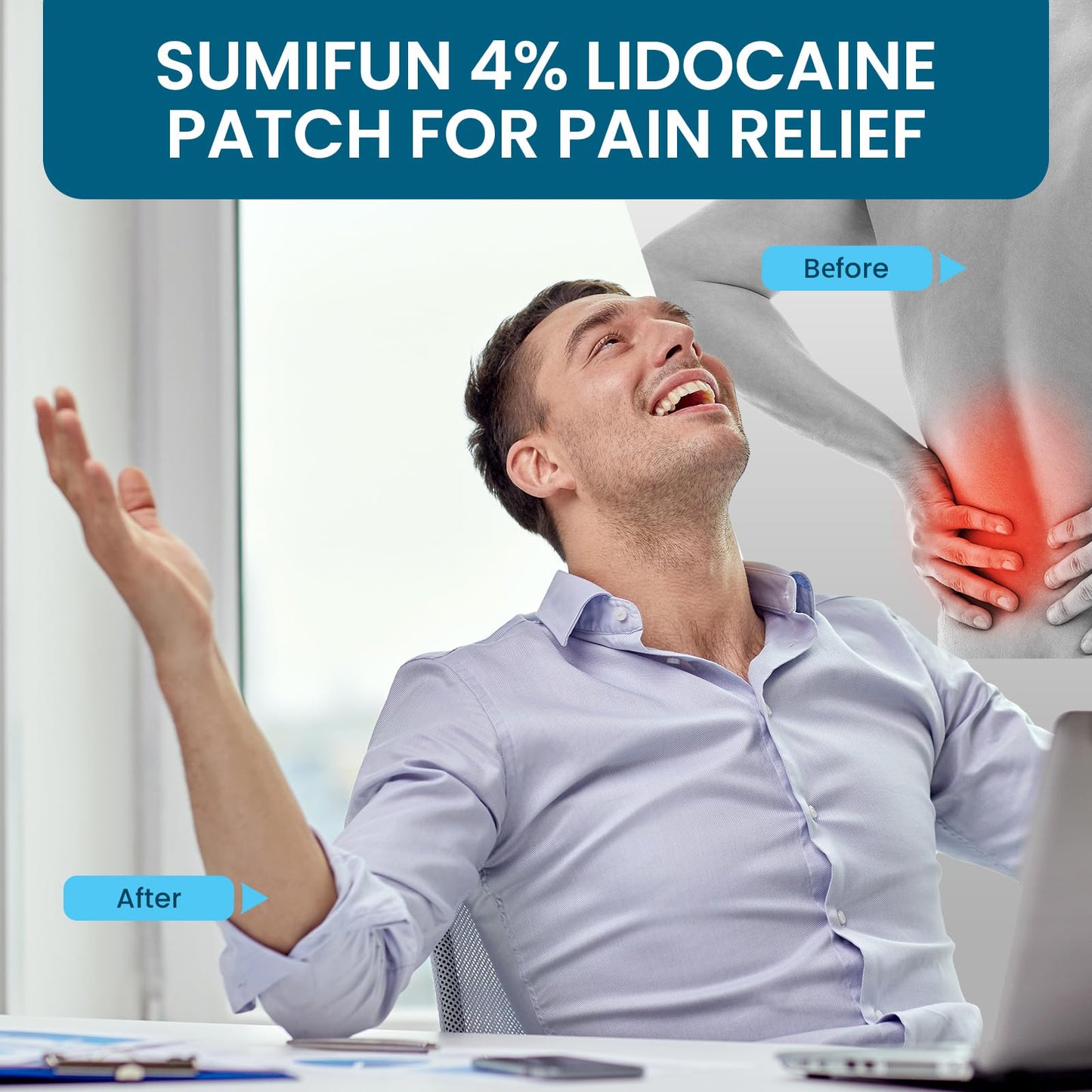 Sumifun 4% Lidocaine Patches, Long Lasting Plaster Patch for Knee, Shoulder, Muscle, Joints with Natural Ingredients, Extended Patch with Lidocaine (Large, Count, 18) - Maple Wellness Supplements