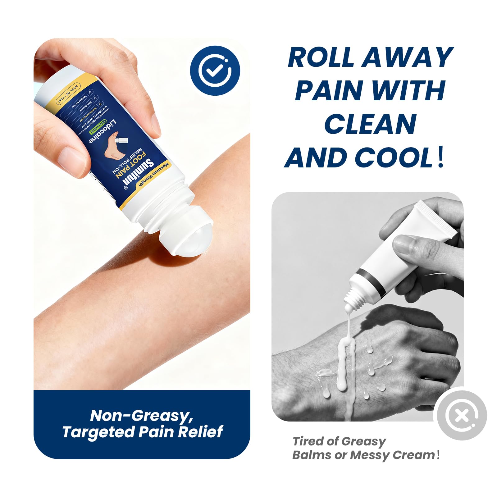 Sumifun Foot Pain Relief Lidocaine Roll-On - Maximum Strength OTC for Plantar Fasciitis & Heel Pain - Fast-Drying, Non-Greasy Formula, 2.5 Fl Oz - Maple Wellness Supplements