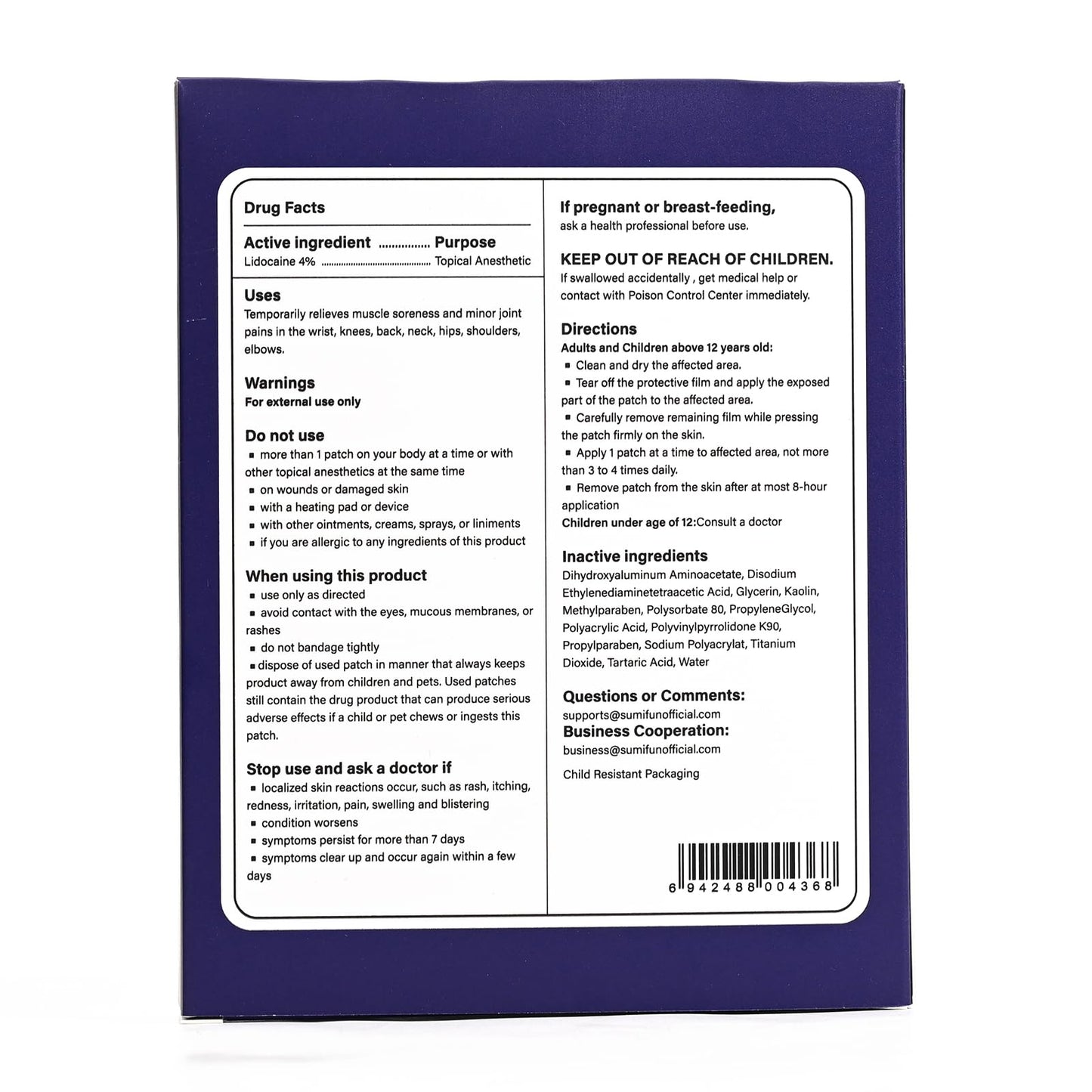 Sumifun XL Lidocaine Patches for Pain Relief, 4% Lidocaine Maximum Strength OTC, Extra Large 4.72"x7.87" for Full Back Pain Patches & Large Areas, 5 Count - Maple Wellness Supplements