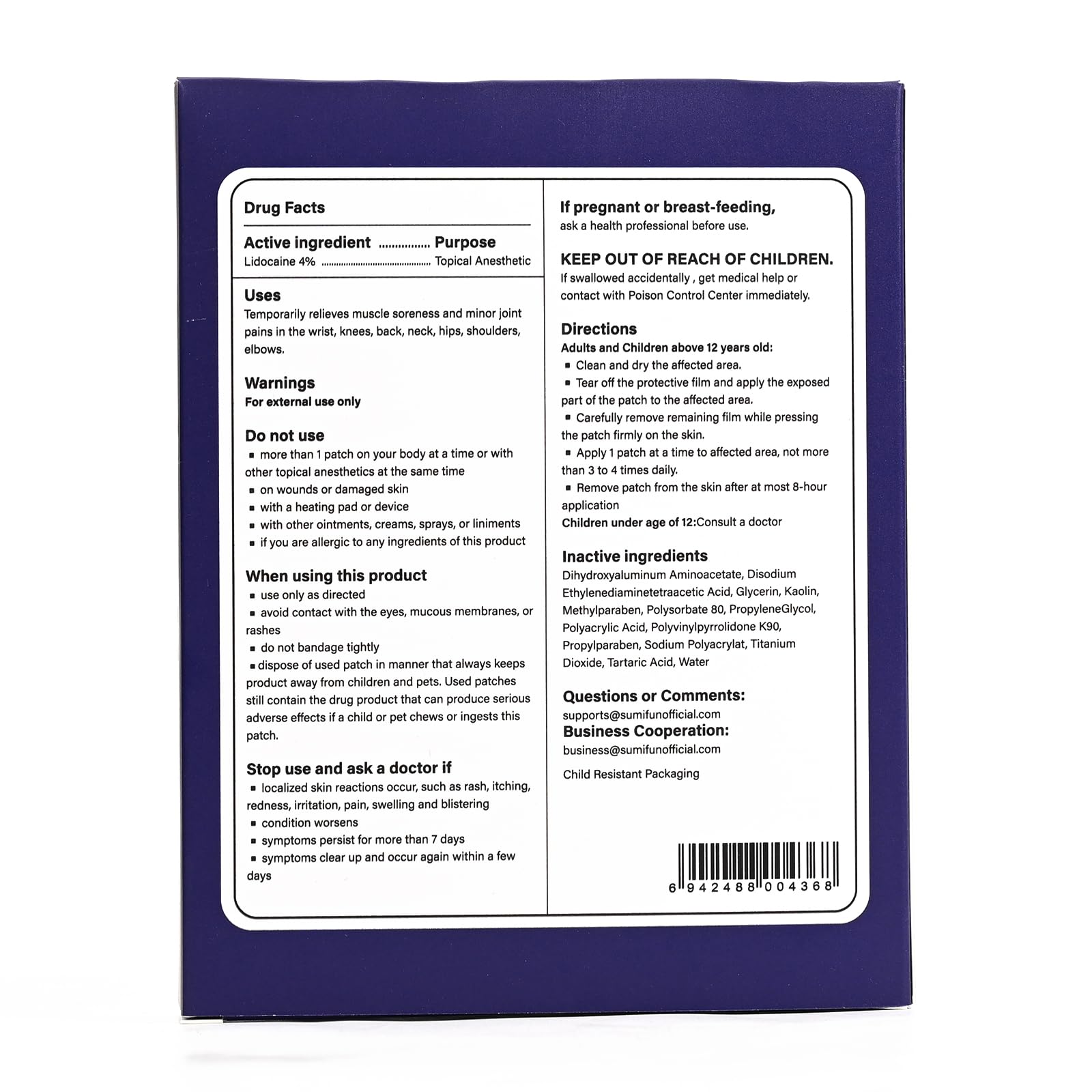 Sumifun XL Lidocaine Patches for Pain Relief, 4% Lidocaine Maximum Strength OTC, Extra Large 4.72"x7.87" for Full Back Pain Patches & Large Areas, 5 Count - Maple Wellness Supplements