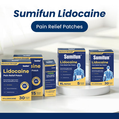 Sumifun XL Lidocaine Patches for Pain Relief, 4% Lidocaine Maximum Strength OTC, Extra Large 4.72"x7.87" for Full Back Pain Patches & Large Areas, 5 Count - Maple Wellness Supplements