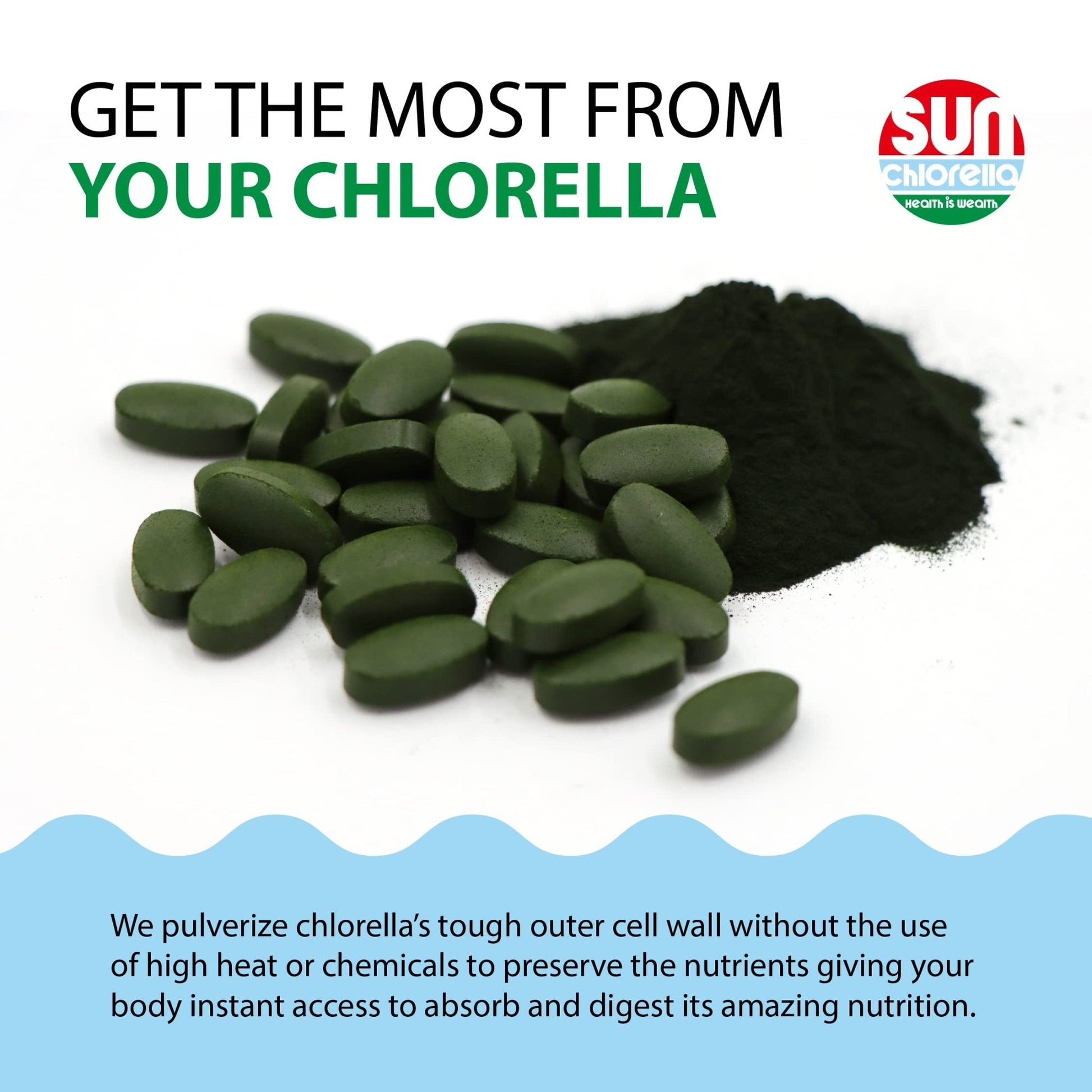 Sun Chlorella 500mg Whole Body Wellness Green Algae Superfood Supplement - Immune Defense, Gut Health, Natural Purification, Energy Boost - Maple Wellness Supplements