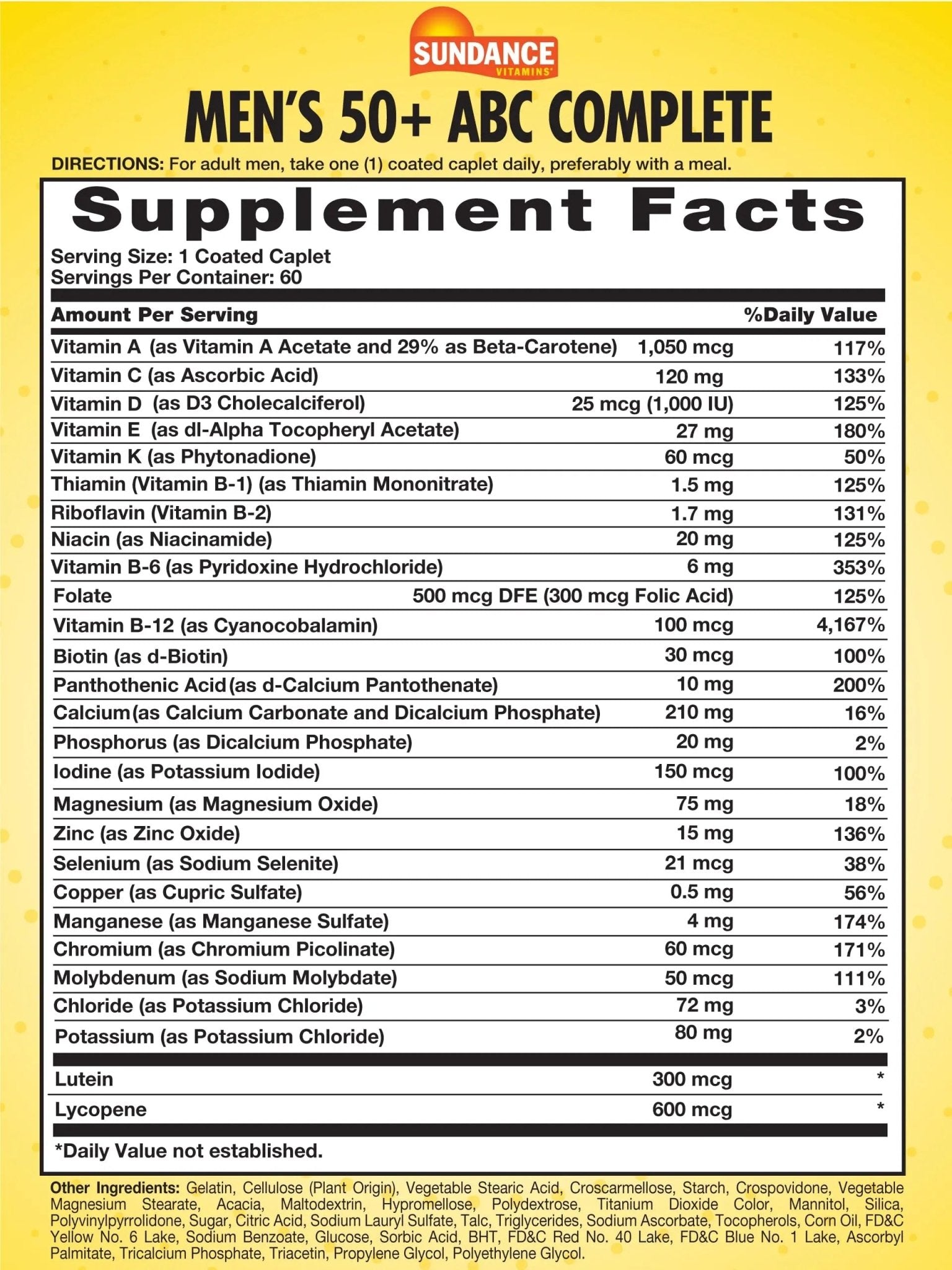 Sundance Men's 50+ Multivitamin Caplets | with Vitamins A, C, E, B6, B12 | Multimineral Formula | Non-GMO & Gluten Free Supplement - Maple Wellness Supplements