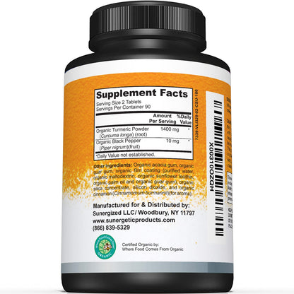 Sunergetic USDA Certified Organic Turmeric Supplement – Includes Organic Turmeric - Maple Wellness Supplements