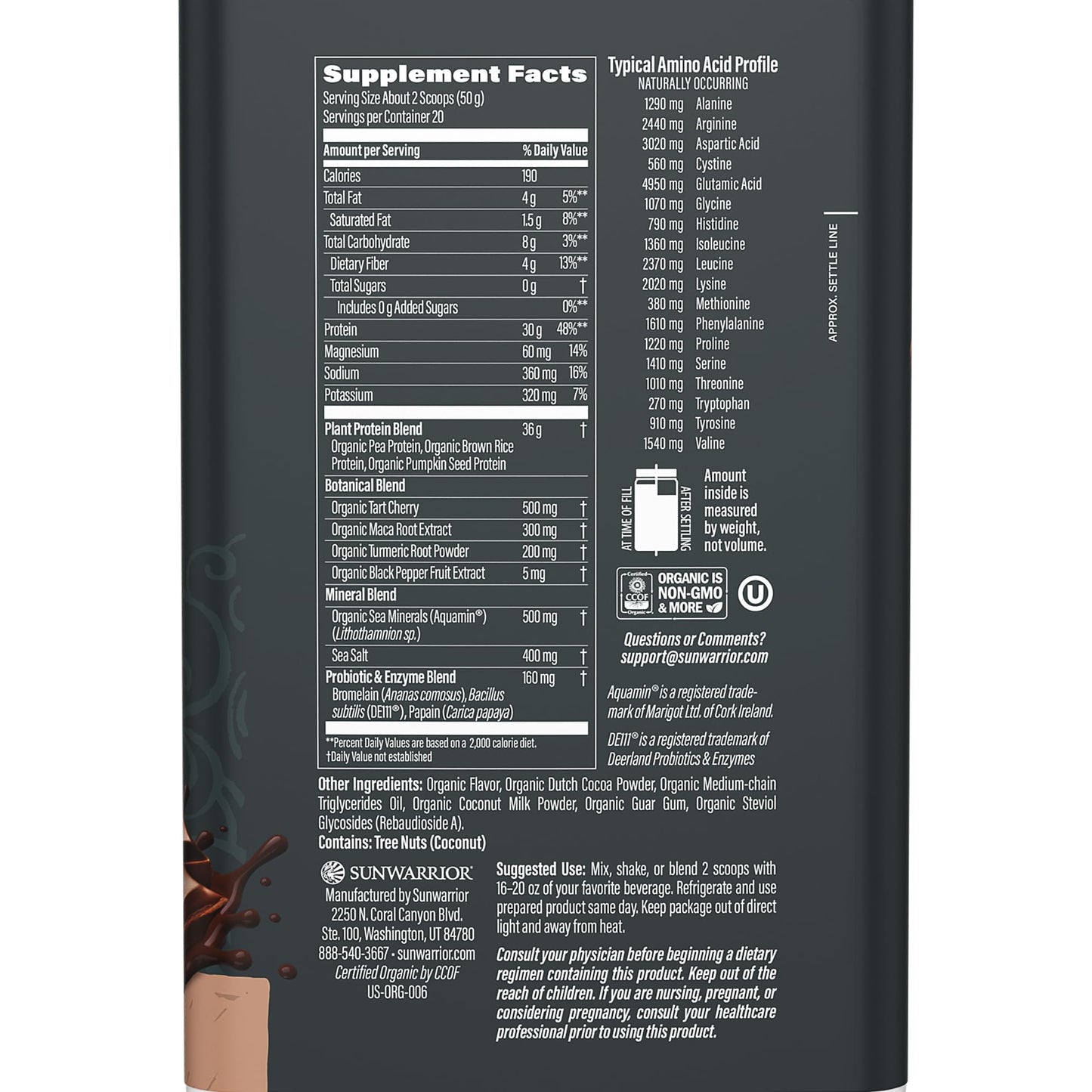 Sunwarrior Organic Plant Based Protein Powder | Vegan Organic Protein Powder with BCAA Amino Acids Plus Recovery Minerals & Botanicals | Non-GMO Soy Dairy & Gluten Free - Maple Wellness Supplements