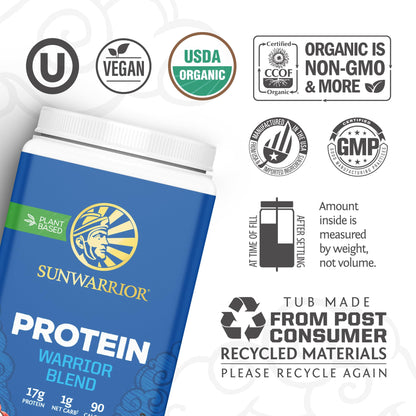 Sunwarrior Vegan Protein Powder Organic Plant-Based Protein | BCAA Amino Acids Hemp Seed Plant Protein | Soy Free Dairy Free Gluten Free Synthetic Free Non-GMO - Maple Wellness Supplements