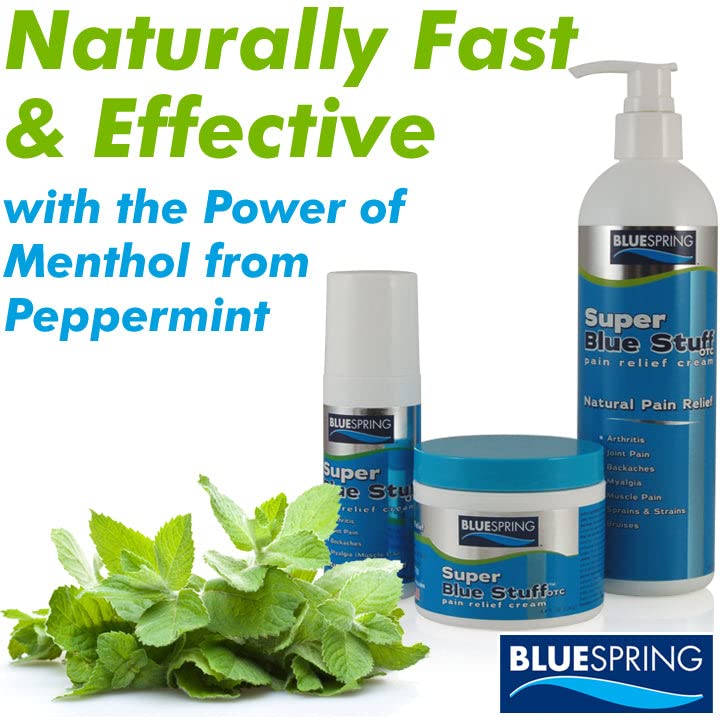 Super Blue Stuff OTC 12-oz. Pump Bottle - Natural, Made in USA, Paraben-free, Works in As Little As 5 Minutes for Joint/Muscle Pain, Backaches, Sprains/Strains, Bruises & Arthritis by Blue Spring - Maple Wellness Supplements
