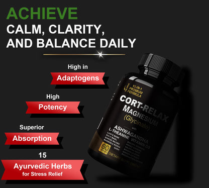 Super Calm Cortisol Supplements for Women & Men with Magnesium Glycinate, Ashwagandha, L-Theanine, Phosphatidylserine, Ginkgo & Lions Mane for Calm, Focus, Mental Clarity, Relaxation, Sleep, Energy - Maple Wellness Supplements