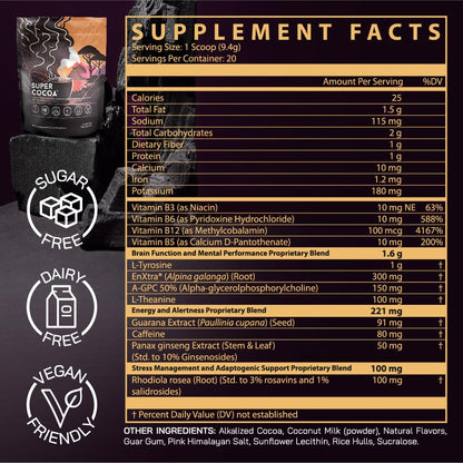 Super Cocoa Coffee Alternative Hot Chocolate Mix - Nootropics Brain Support Supplement for Memory & Focus - Mushroom Coffee Substitute - Dairy Free, Sugar Free, - Maple Wellness Supplements