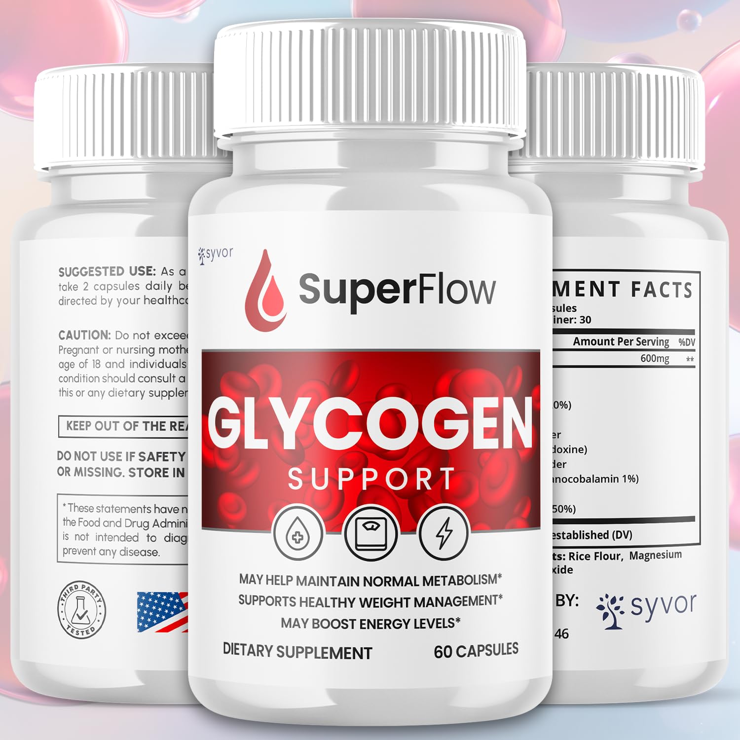 Super Flow Glycogen Support, Official SuperFlow Advanced Formula Glyco Optimizer Capsules, All Natural Super Flow Glycogen Pills, Daily Wellness Supplement to Support Healthy Balance (60 Capsules) - Maple Wellness Supplements