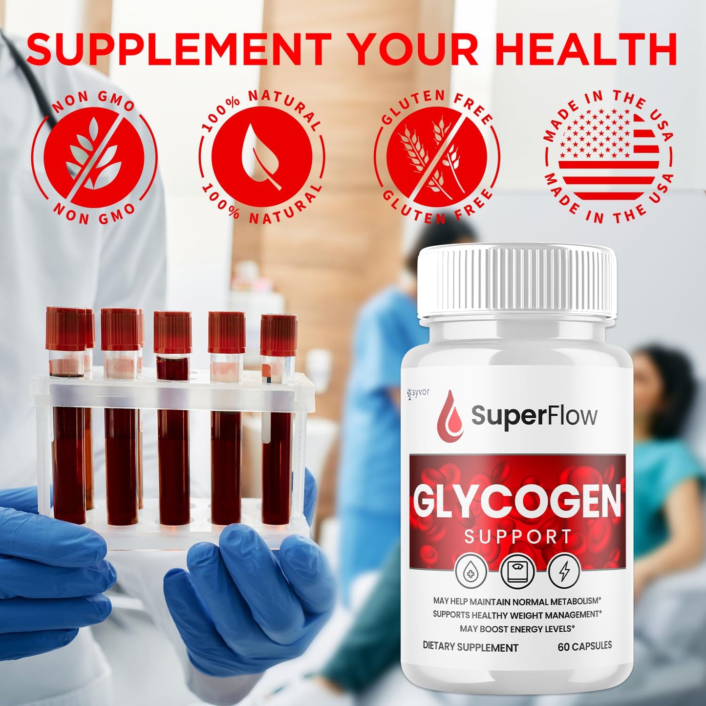 Super Flow Glycogen Support, Official SuperFlow Advanced Formula Glyco Optimizer Capsules, All Natural Super Flow Glycogen Pills, Daily Wellness Supplement to Support Healthy Balance (60 Capsules) - Maple Wellness Supplements