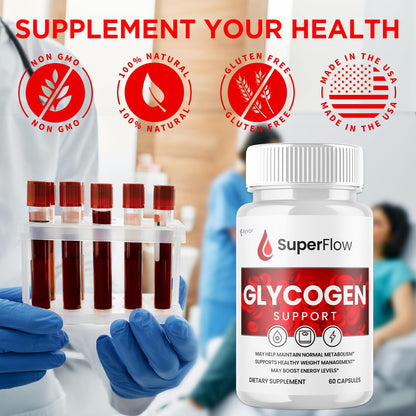 Super Flow Glycogen Support, Official SuperFlow Advanced Formula Glyco Optimizer Capsules, All Natural Super Flow Glycogen Pills, Daily Wellness Supplement to Support Healthy Balance (60 Capsules) - Maple Wellness Supplements